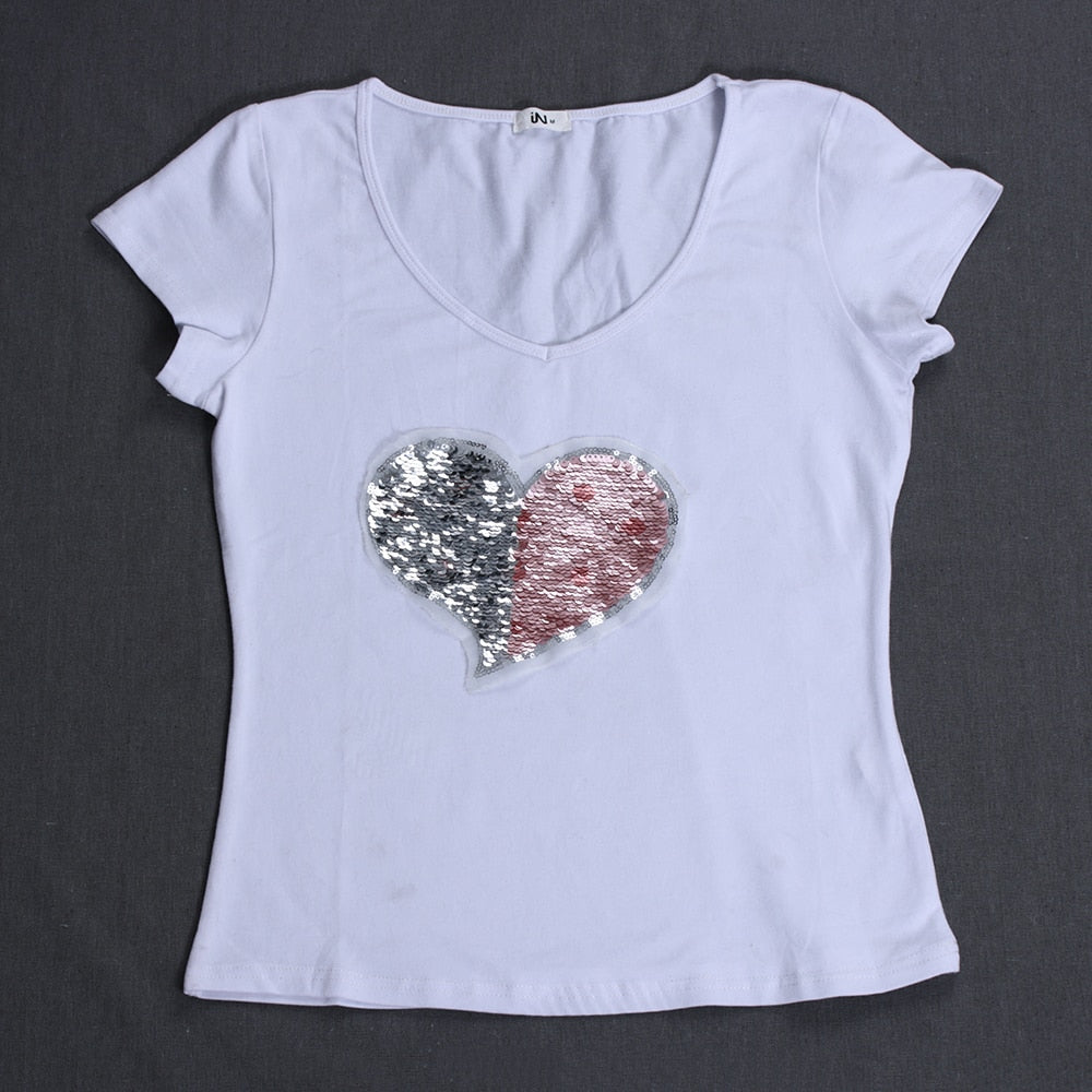 1 Pc Heart Reversible Color Sequins Sew On