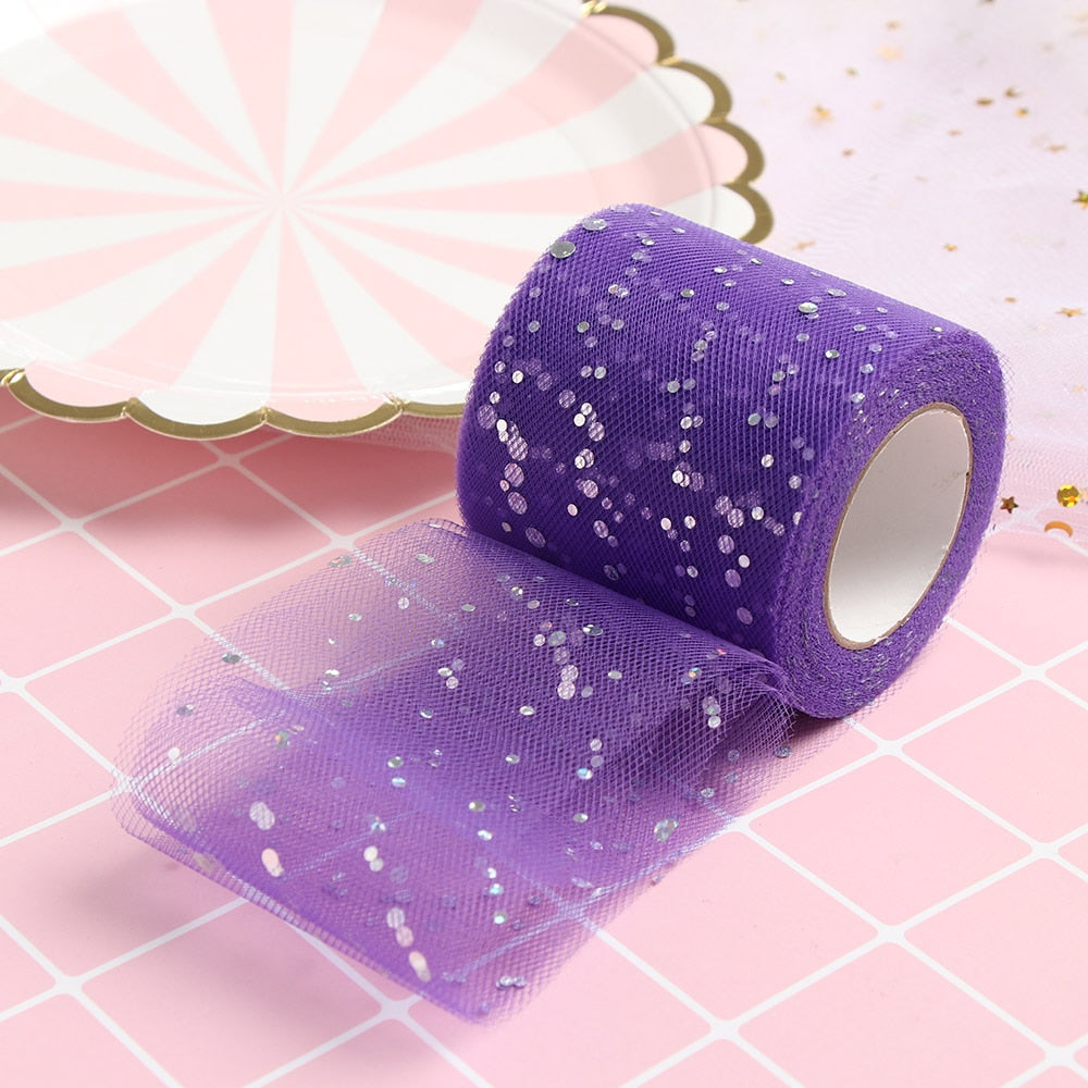 1 Roll Charming 6.5cm Glitter Sequin Tulle Roll 25