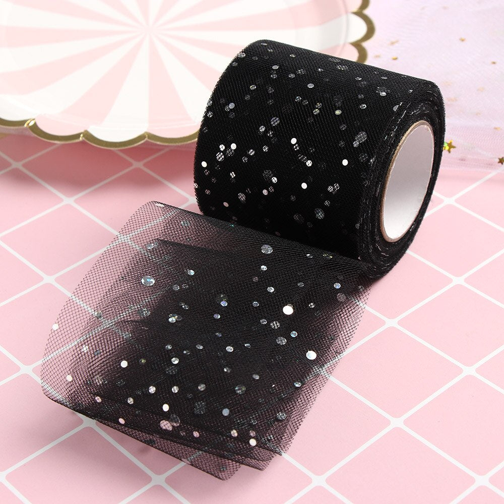 1 Roll Charming 6.5cm Glitter Sequin Tulle Roll 25