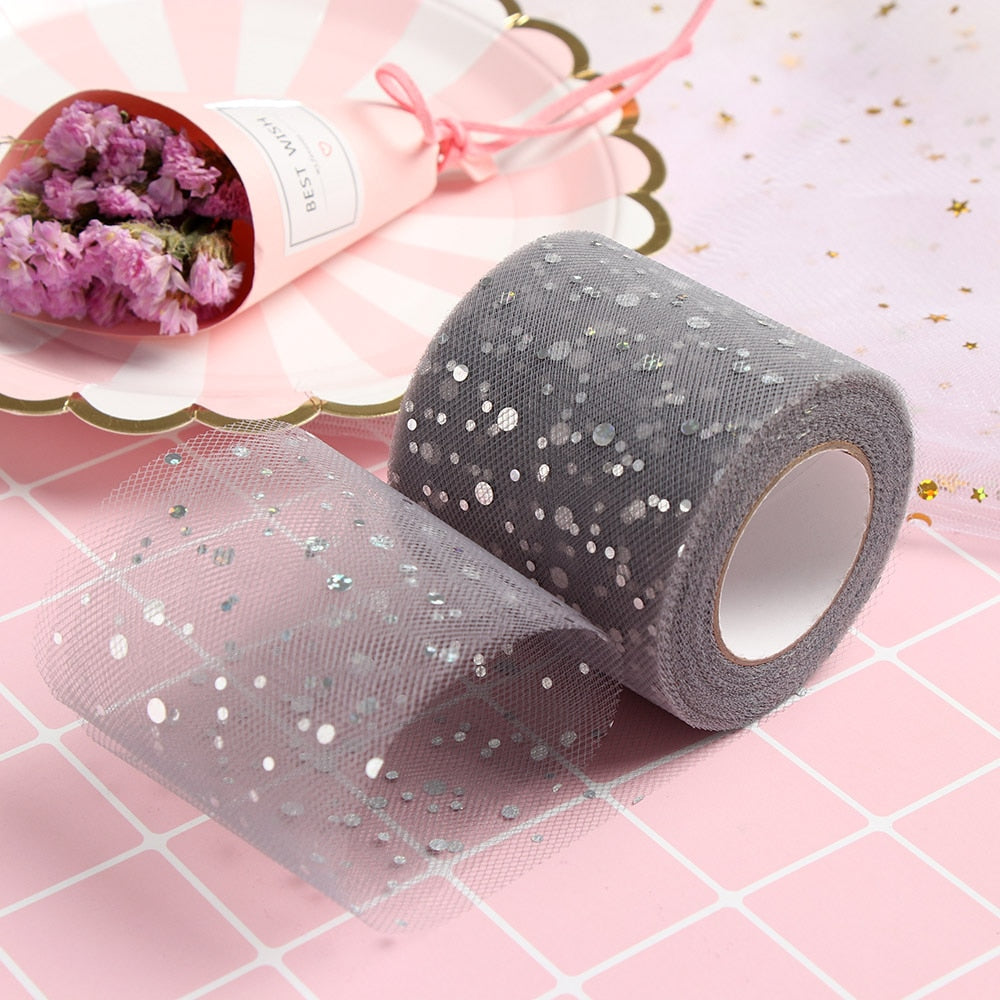 1 Roll Charming 6.5cm Glitter Sequin Tulle Roll 25