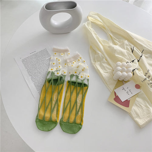 Retro Personality Breathable Glass Silk Socks Japanese Bright Color