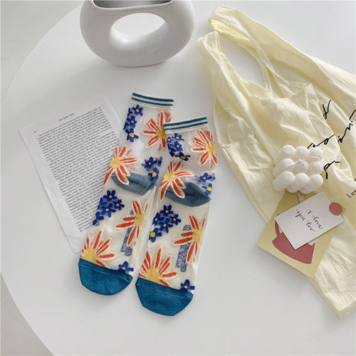 Retro Personality Breathable Glass Silk Socks Japanese Bright Color