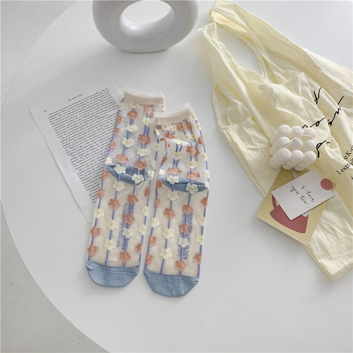 Retro Personality Breathable Glass Silk Socks Japanese Bright Color