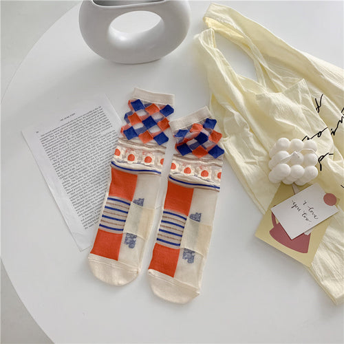 Retro Personality Breathable Glass Silk Socks Japanese Bright Color