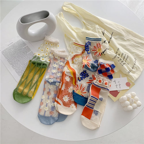 Retro Personality Breathable Glass Silk Socks Japanese Bright Color