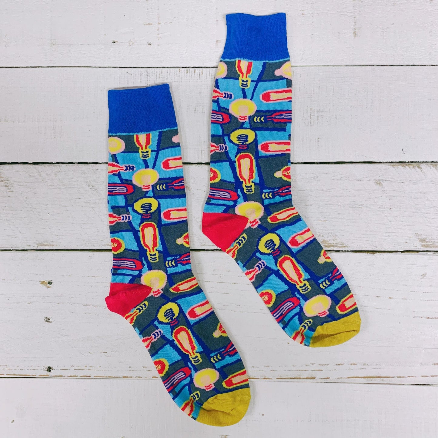 Bright Idea! Lightbulb Colorful Cotton Socks | Blue Women‘s Crew Socks