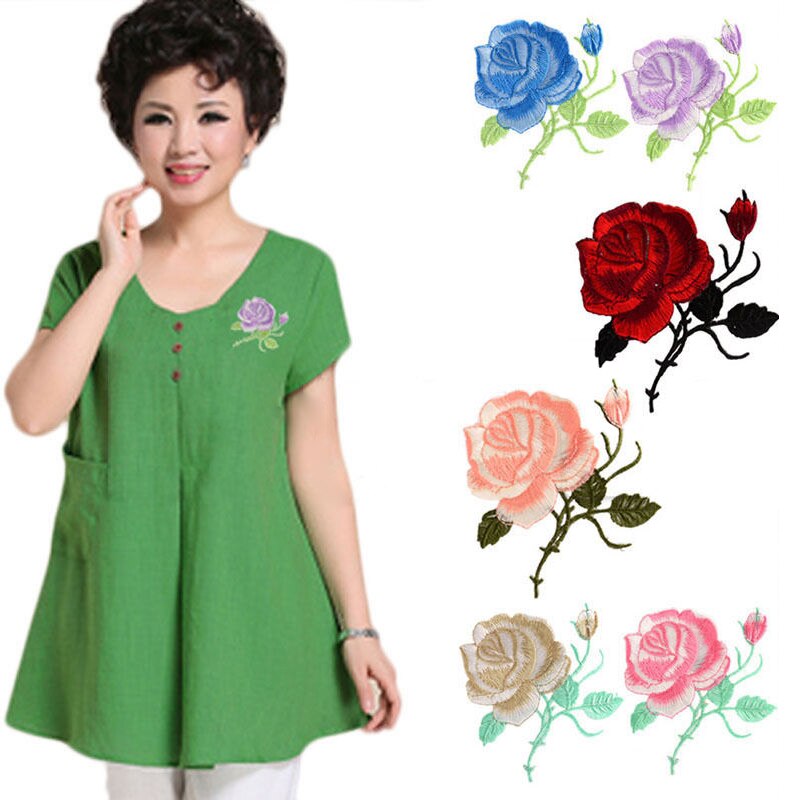 1Pc Fashion Women Ladies  Rose Flower Iron On