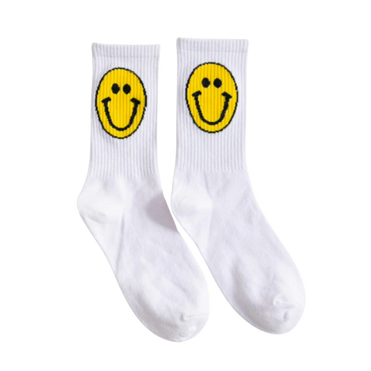 Retro 1980s Happy Face Cotton Crew Socks (4 Color Options)