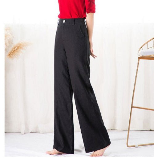 Loose And Thin Cotton And Linen Women's Drape High-waist Straight Long