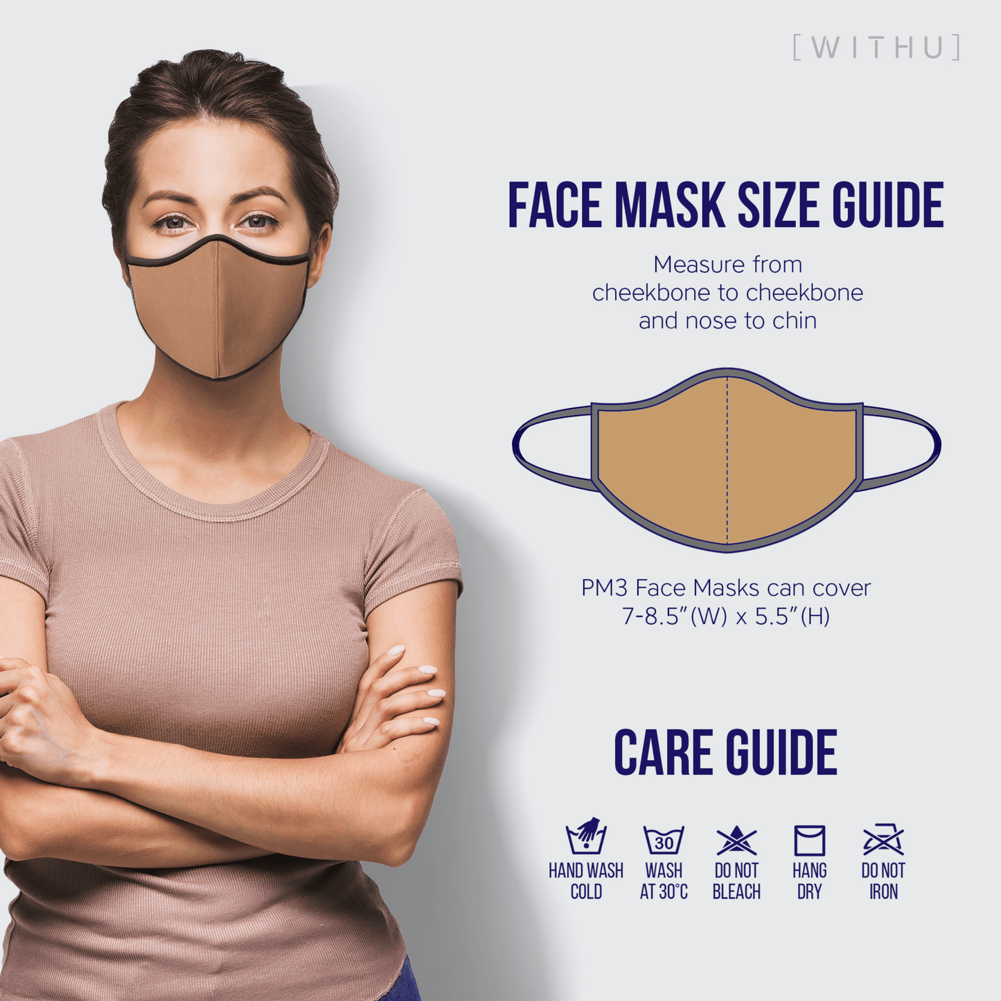 WITH U Washable Reusable Face Masks - 3-Layer with Adjustable Ear