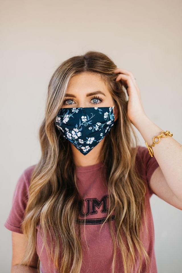 Navy Floral Face Mask