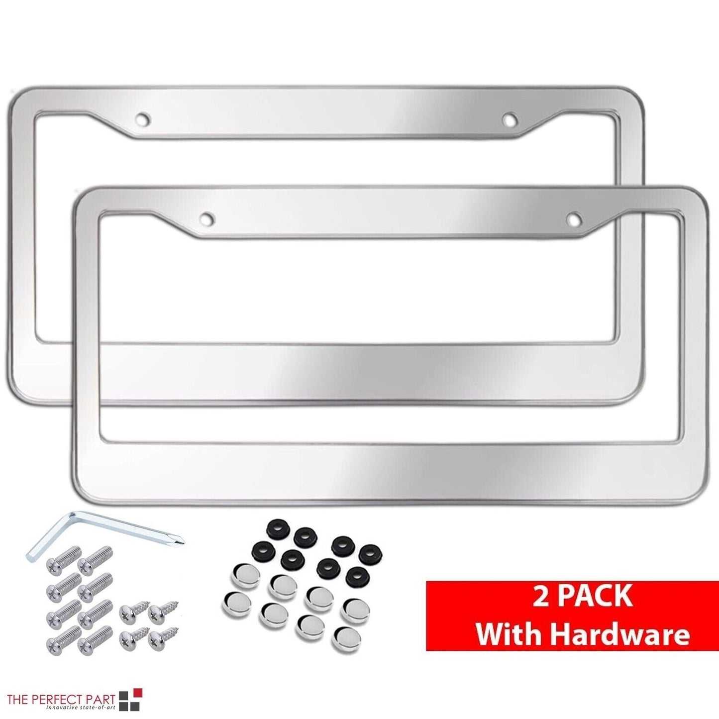 2PCS Chrome Stainless Steel Metal License Plate Frame Tag Cover With