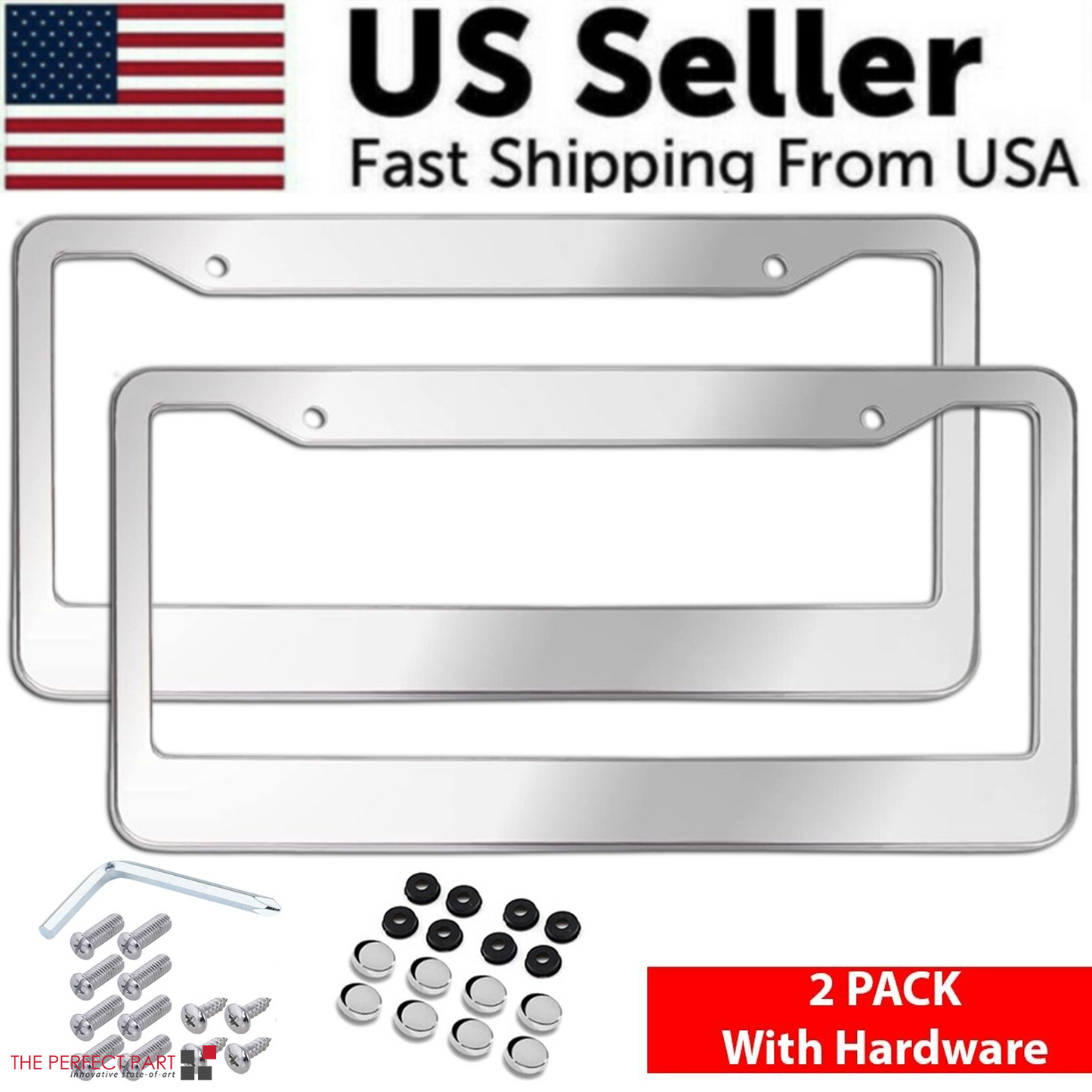 2PCS Chrome Stainless Steel Metal License Plate Frame Tag Cover With