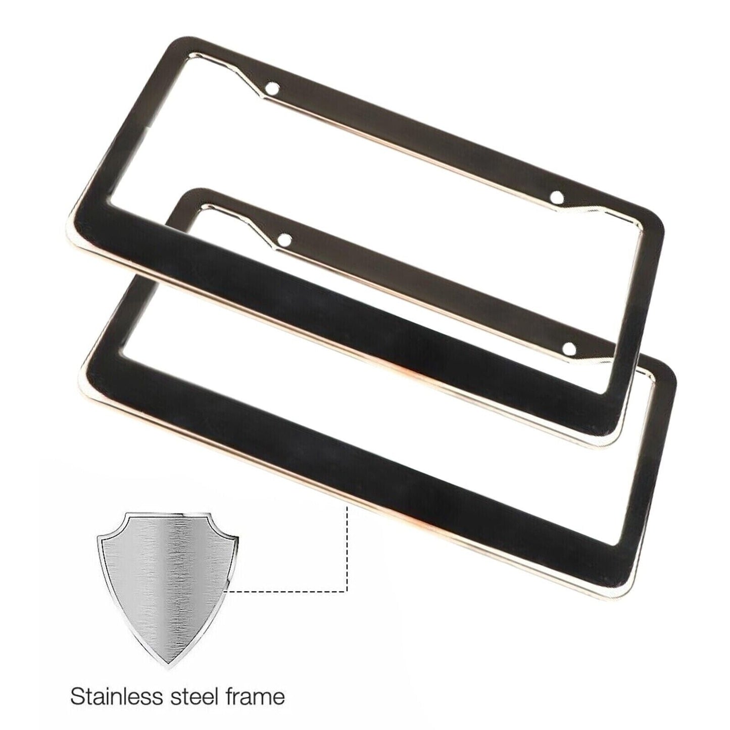 2PCS Chrome Stainless Steel Metal License Plate Frame Tag Cover With