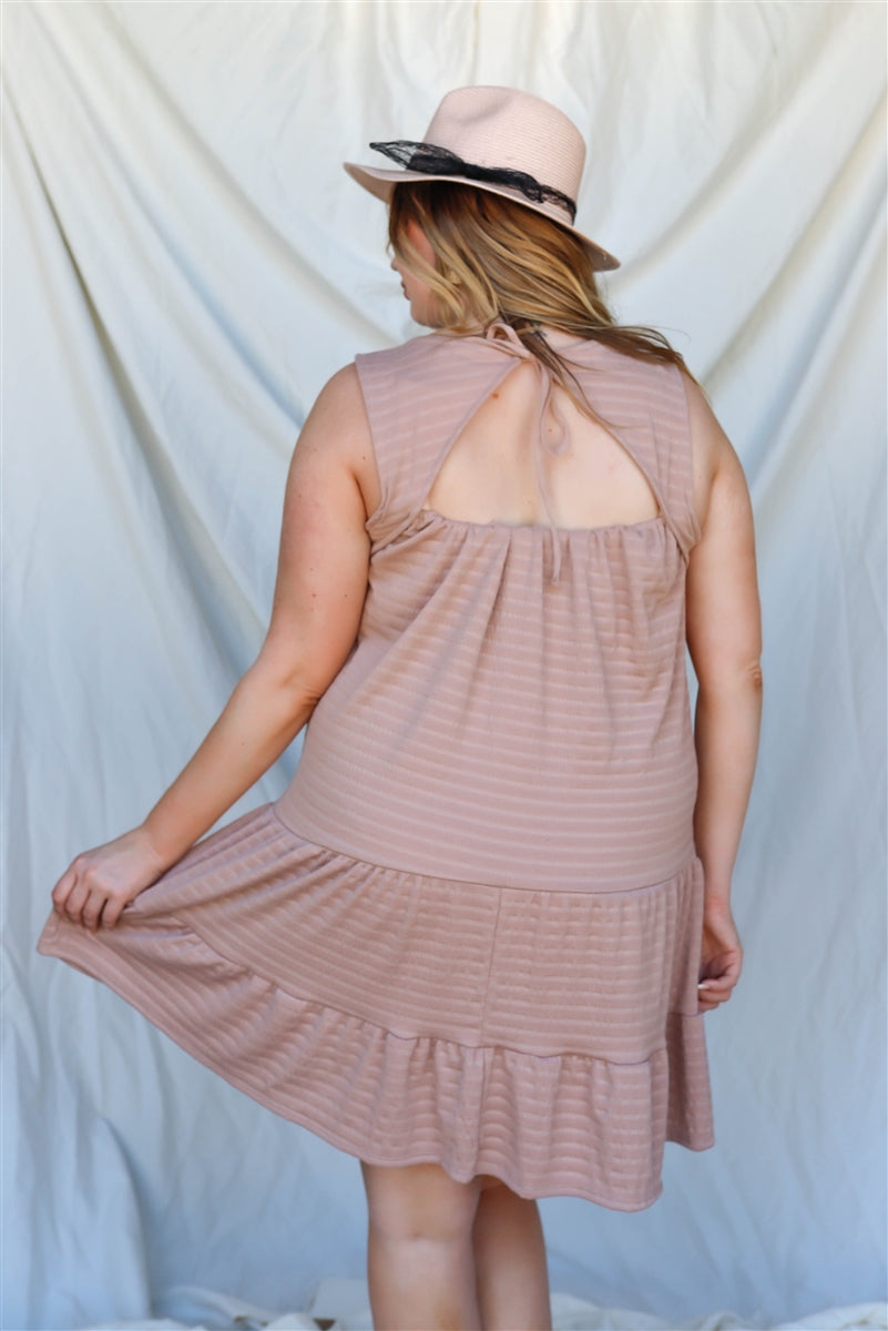 Plus Apricot Textured Ruffle Hem Open Back With Self-tie Detail Mini