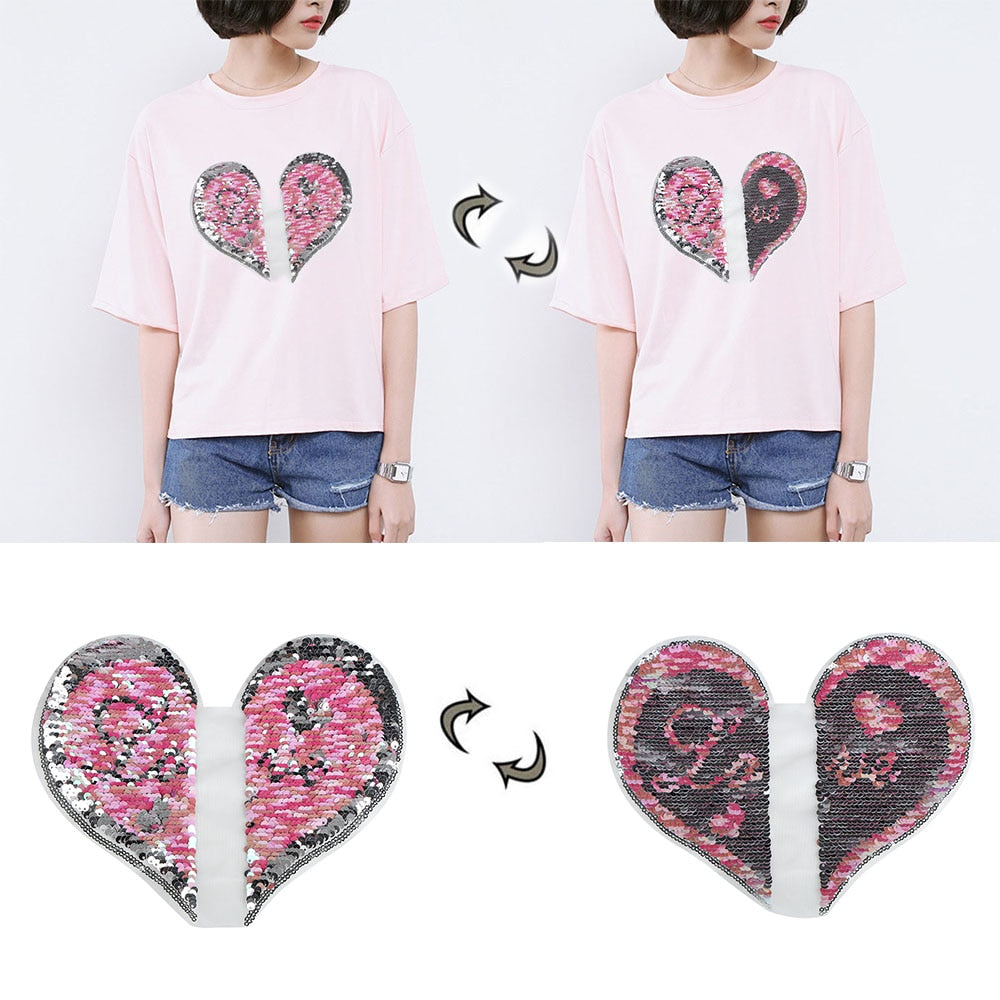 Popular Love Heart  Reversible Sequins Sew On