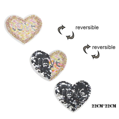 Popular Love Heart  Reversible Sequins Sew On