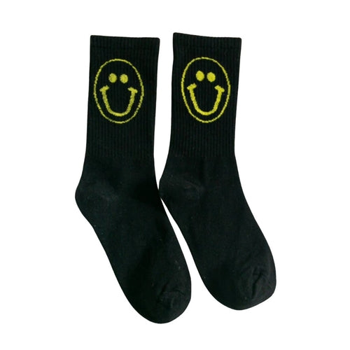 Retro 1980s Happy Face Cotton Crew Socks (4 Color Options)