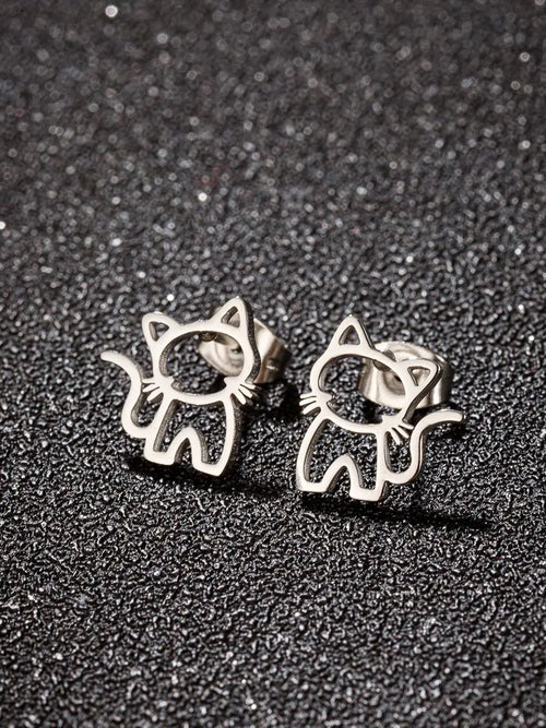 1 Pair Cute Cat Stainless Steel Stud Earrings for Mens Womens Punk