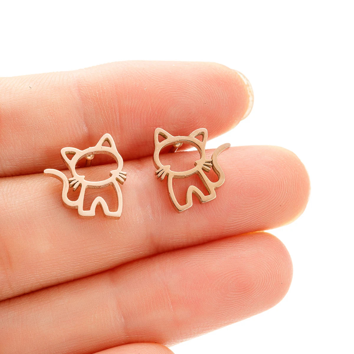 1 Pair Cute Cat Stainless Steel Stud Earrings for Mens Womens Punk