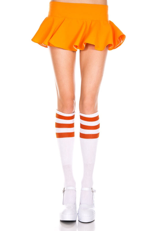 Music Legs 5726-WHITE-ORANGE Acrylic Knee High Socks with Striped Top&