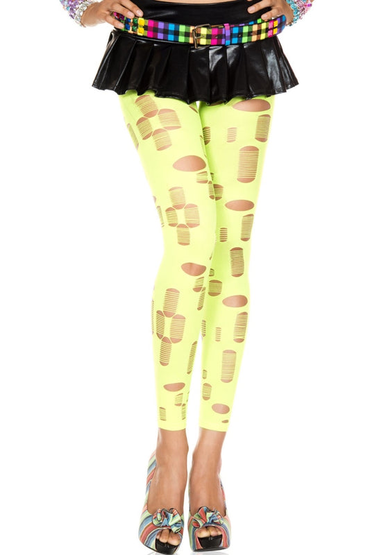 Music Legs 35472-NEONGREEN Tattered & Cut Out Leggings - Neon Green