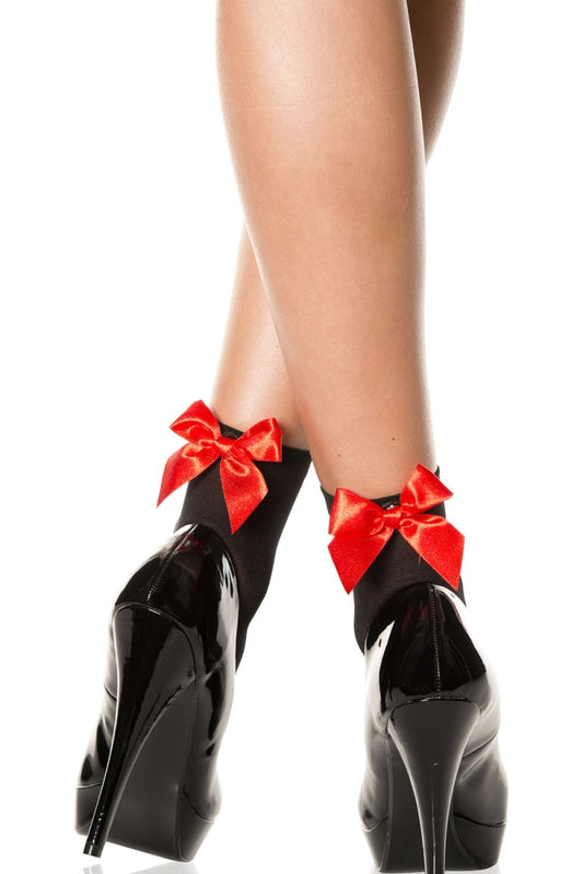 542-BLK-RED Opaque Anklet with Satin Bow, Black & Red