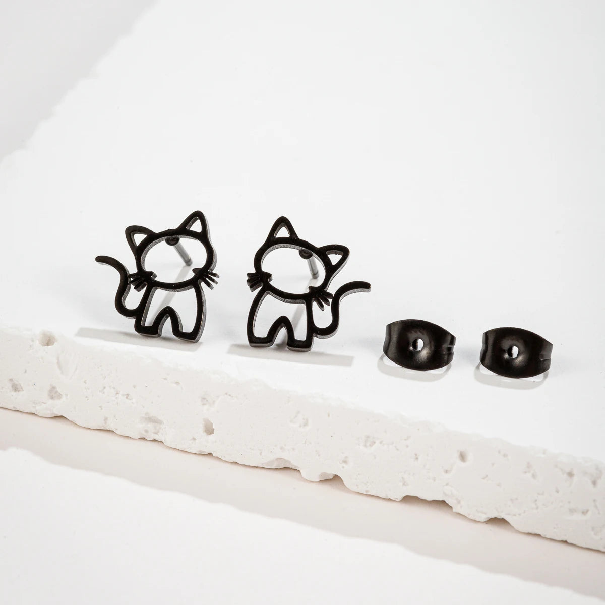 1 Pair Cute Cat Stainless Steel Stud Earrings for Mens Womens Punk