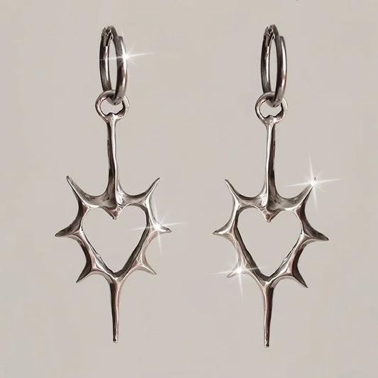 1 Pair Of Retro Gothic Style Thorn Heart Design Earrings, Heart-Shaped