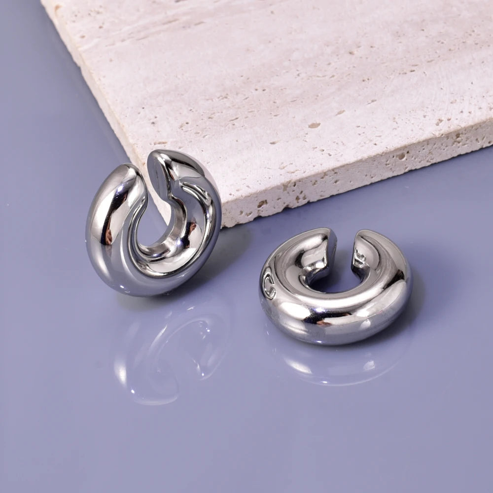 02 INS net red with stainless steel thick round tube hollow ear ring