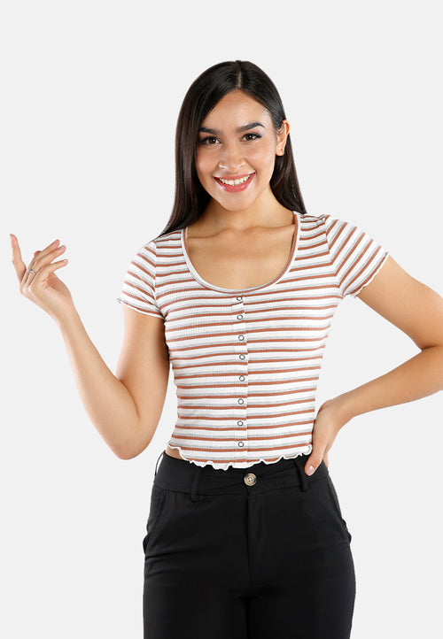 Button Up Striped Casual Top