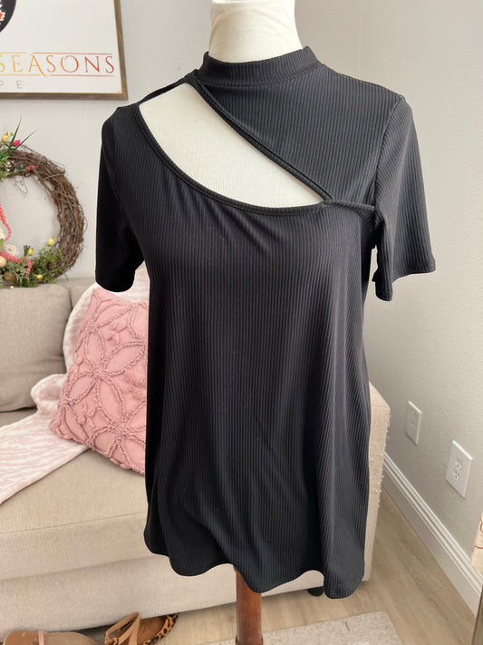 Black ribbed cut out top size small