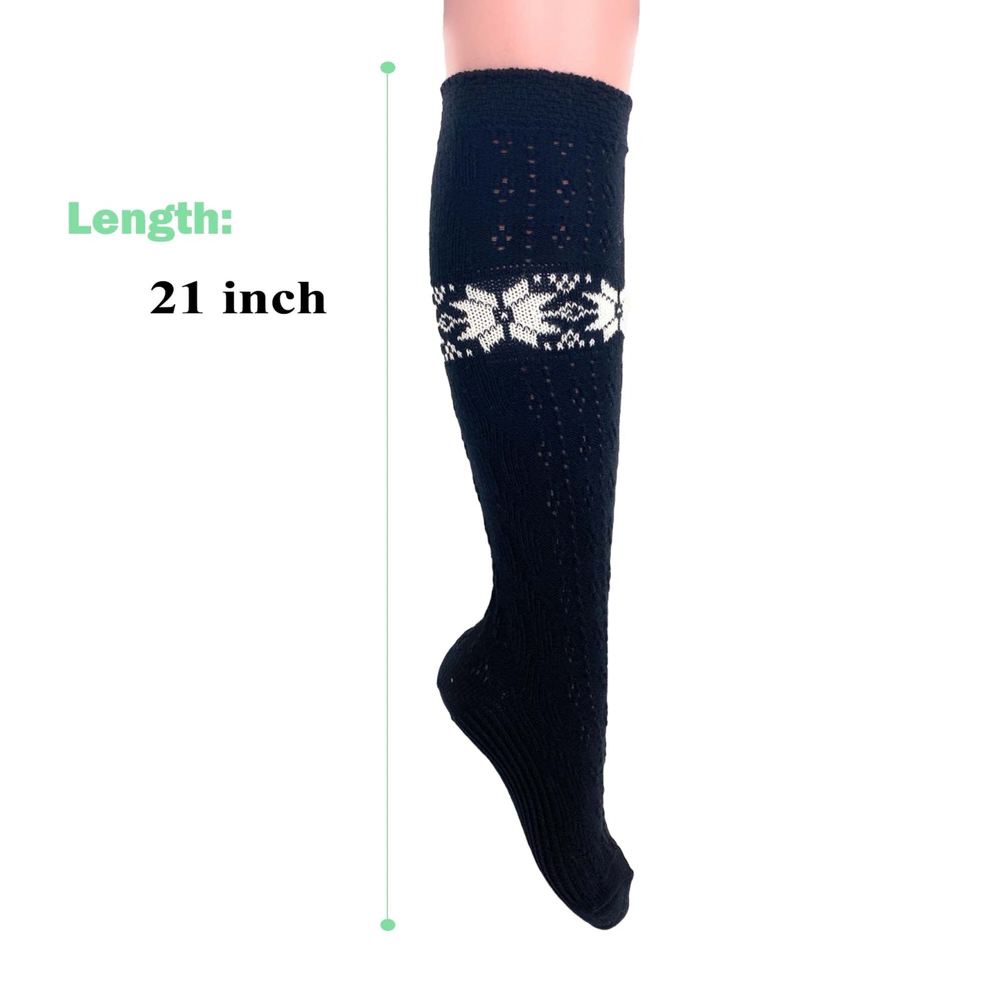 1 Pair Women's Cotton Knee High Knitted Lace Socks Size 5-10