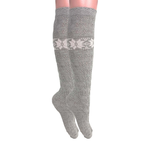 1 Pair Women's Cotton Knee High Knitted Lace Socks Size 5-10