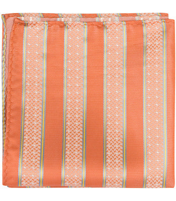 O2 PS - 12 x 12 in. Matching Pocket Square - Orange With Stripes