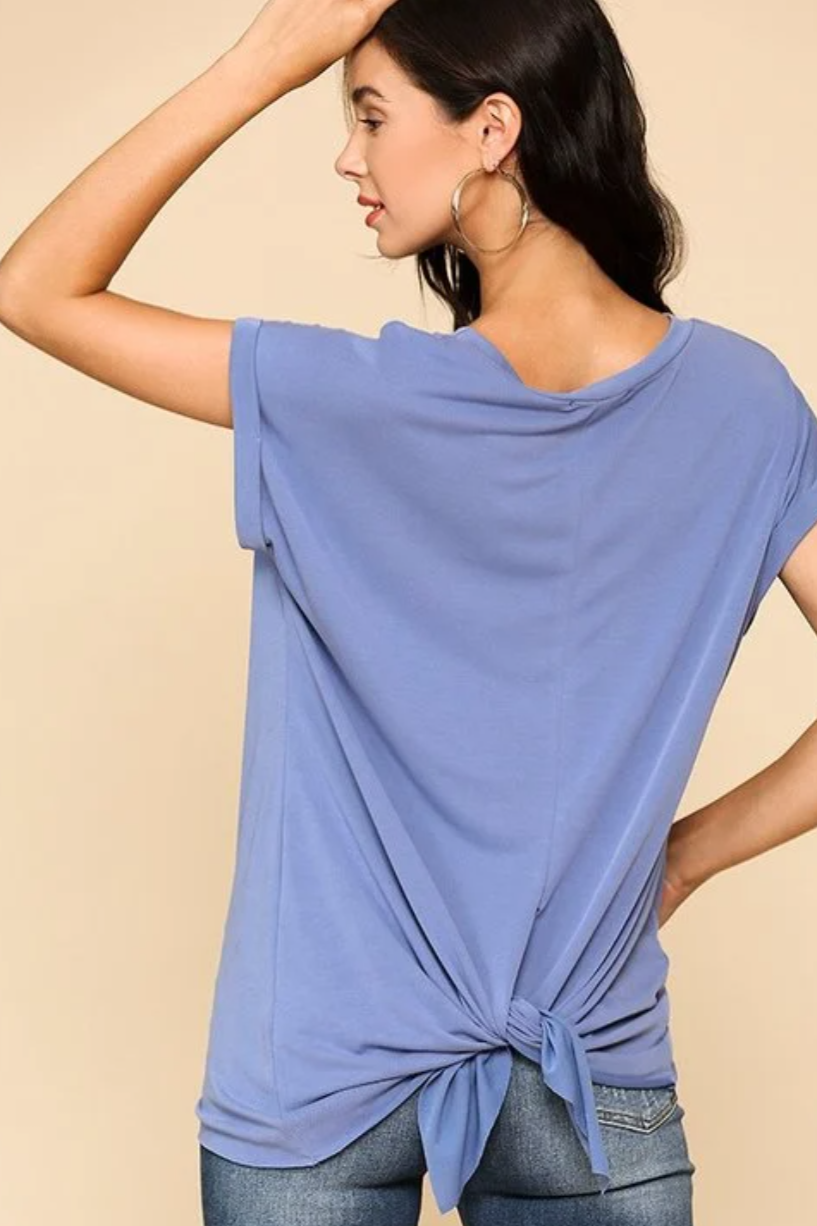 Short Sleeve Back Slit Cupro Top With Rolled Sleeves