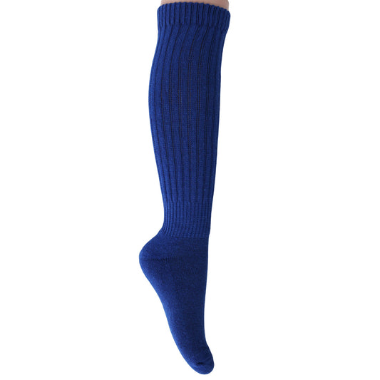 Royal Blue Slouch Socks for Women Cotton Knee High Shoe Size 5 to 10