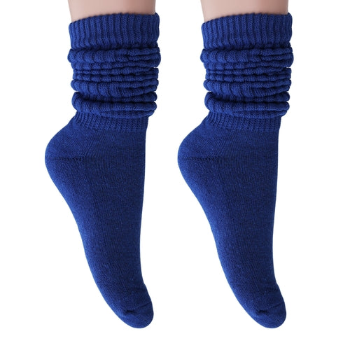 Royal Blue Slouch Socks for Women Cotton Knee High Shoe Size 5 to 10