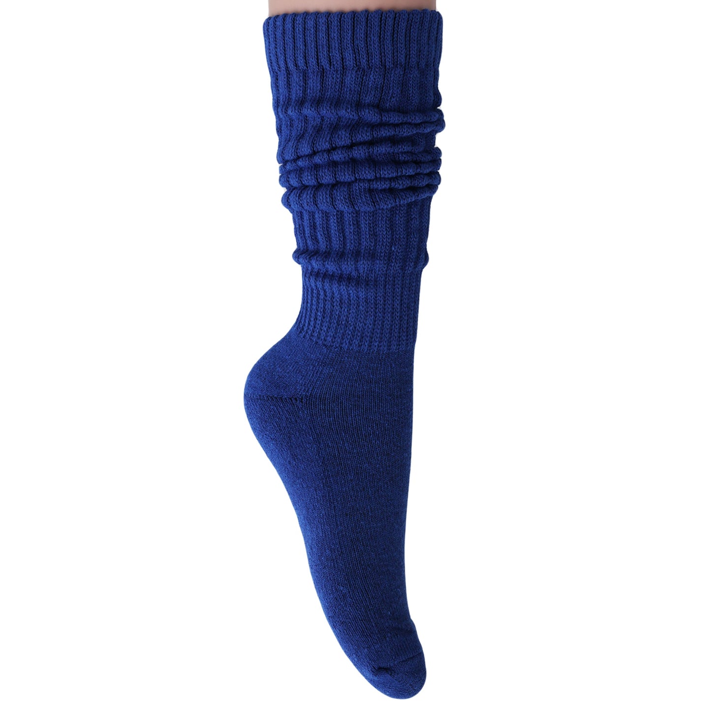 Royal Blue Slouch Socks for Women Cotton Knee High Shoe Size 5 to 10