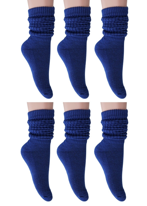 Royal Blue Slouch Socks for Women Cotton Knee High Shoe Size 5 to 10