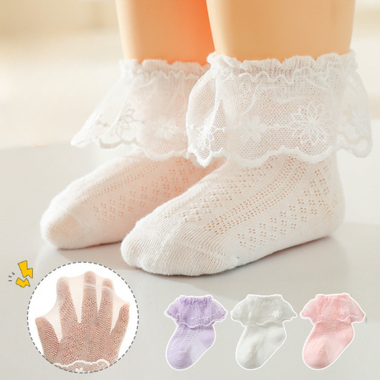 Baby Girl Solid Color Lace Mesh Design Princess Socks