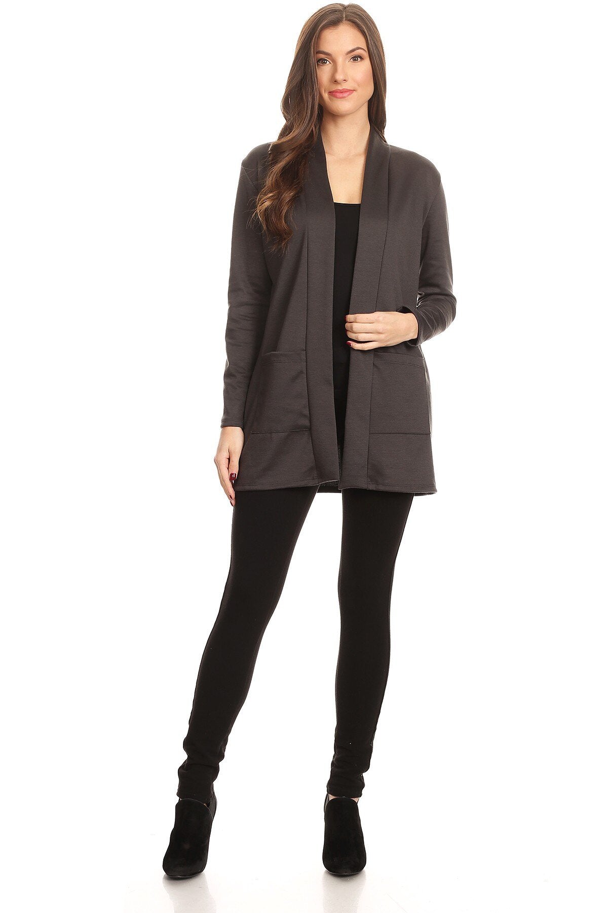 Solid Long Body Cardigan with Front Pockets